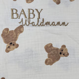 Sample Sale - Bear Muslin swaddle - 'BABY Waldmann' - Gold thread