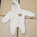 Sample Sale - 0-6m Creme Knitted hooded playsuit - 'Lily' in White thread