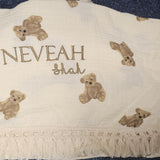 Sample Sale - Bear Frill blanket - 'Neveah Shah' in gold thread