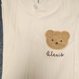 Sample Sale - 0-3m White ribbed romper - 'Alexis' in Brown thread