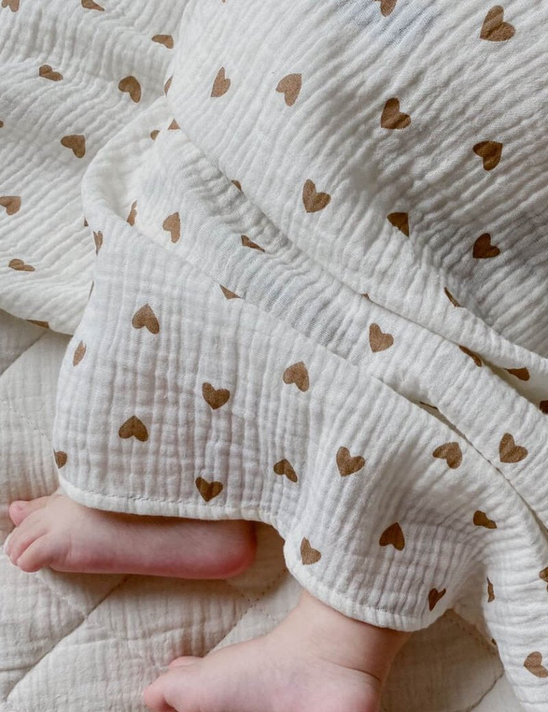 The Love Heart Muslin Blanket Swaddle - Cozy Crew Club