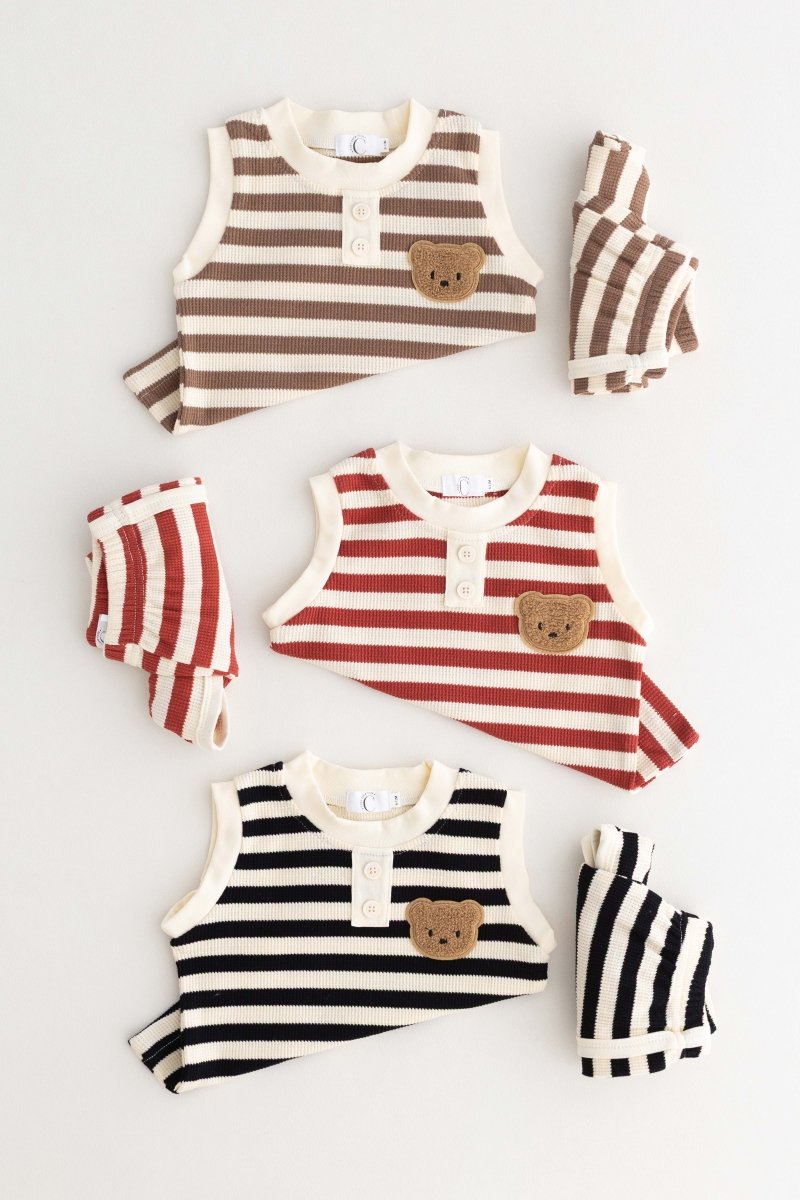 The Bear Beach Stripe Shorts & T-Shirt - Cozy Crew Club