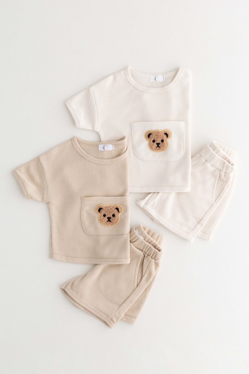 Waffle Bear 2 Piece T-Shirt & Shorts Set - Cozy Crew Club