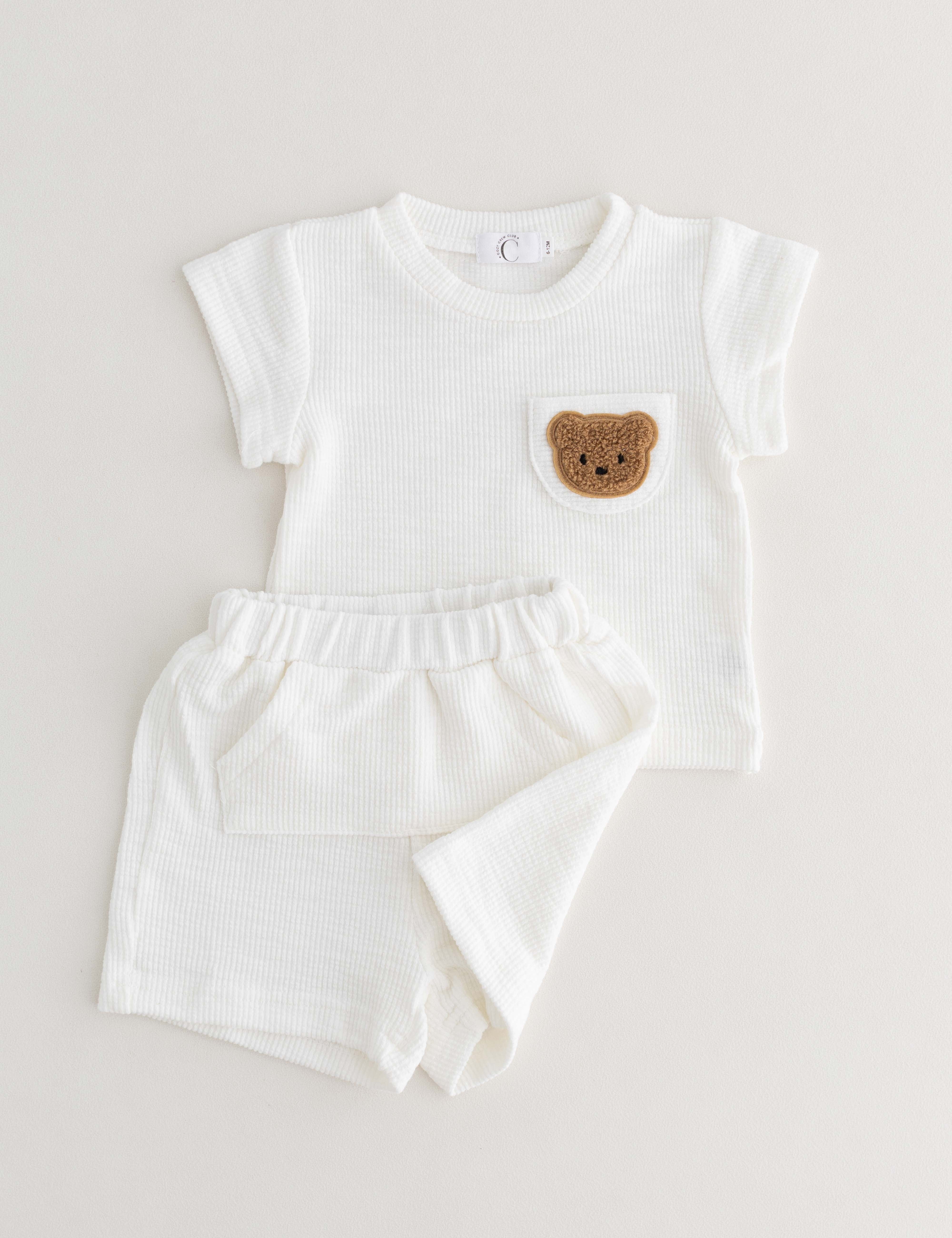 The Coloured Bear 2 Piece T-Shirt & Shorts Set Cozy Crew Club Outfit Sets mora-uk.myshopify.com the-coloured-bear-2-piece-t-shirt-shorts-set White / 6-12 M CB2TS-6-12 Months-White 10off, 20off, 5POUND, allproducts, Baby, beach, bear, bear collection, BFCM-50, BFCM20, china, CHRISTMAS20, clothing, daywear, embroidery, LINECARD, new in, nonpersonalised, outfit, PADDY10, set, shorts, SSSALE2530, summer, summersale24, tshirt, waffle, whatnot, WINTER20, zero