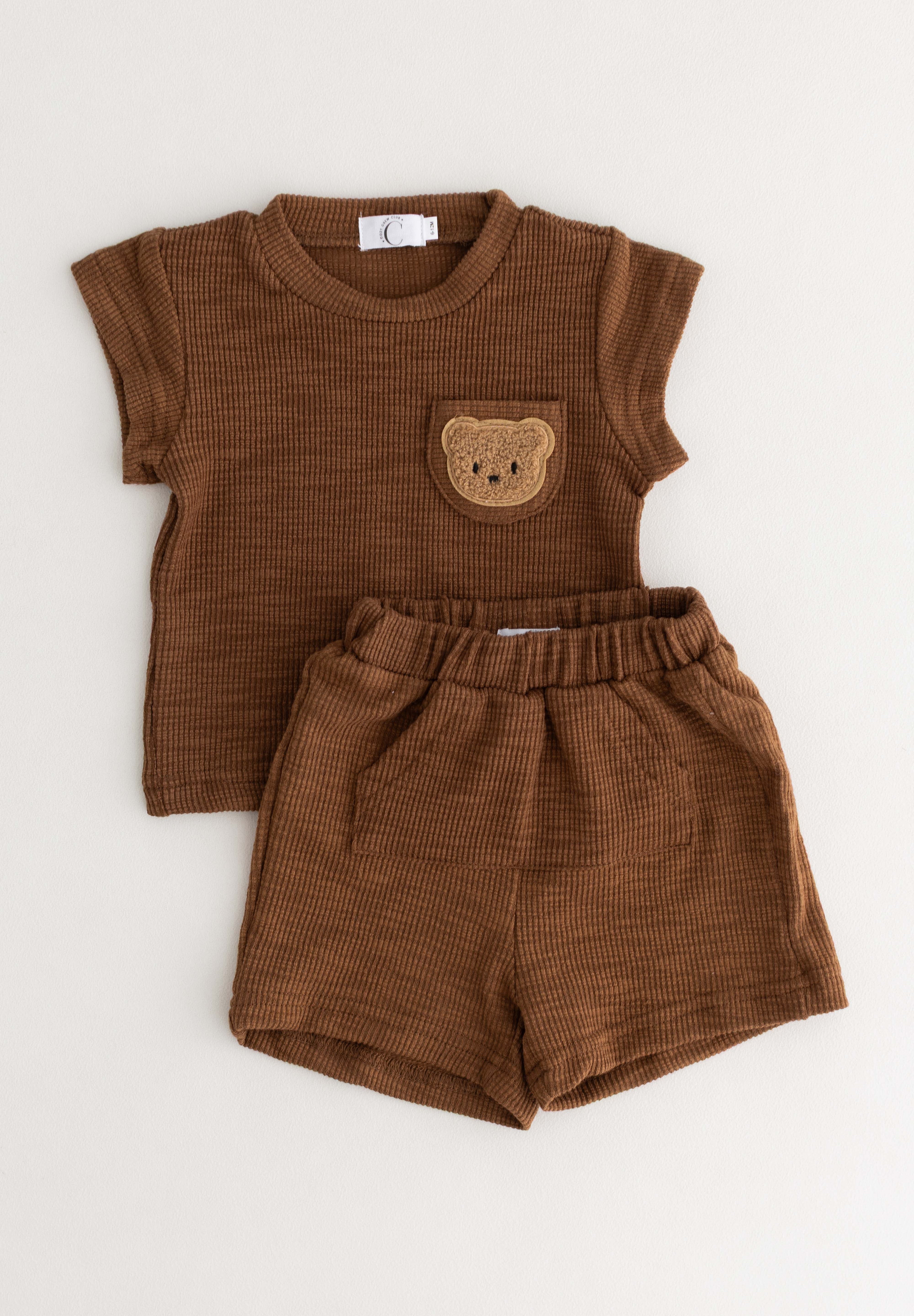 The Coloured Bear 2 Piece T-Shirt & Shorts Set Cozy Crew Club Outfit Sets mora-uk.myshopify.com the-coloured-bear-2-piece-t-shirt-shorts-set Brown / 6-12 M CB2TS-6-12 Months-Brown 10off, 20off, 5POUND, allproducts, Baby, beach, bear, bear collection, BFCM-50, BFCM20, china, CHRISTMAS20, clothing, daywear, embroidery, LINECARD, new in, nonpersonalised, outfit, PADDY10, set, shorts, SSSALE2530, summer, summersale24, tshirt, waffle, whatnot, WINTER20, zero