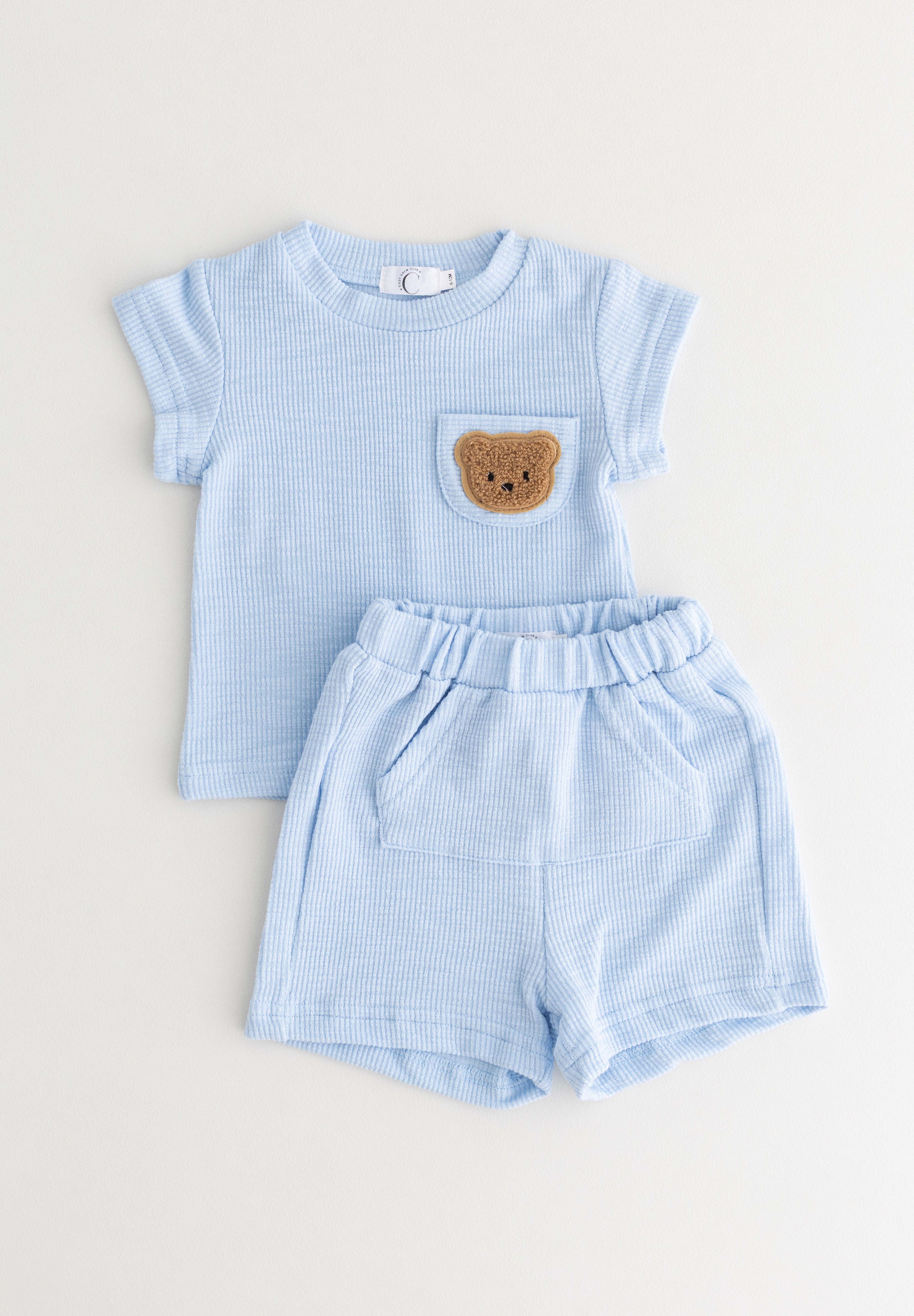 The Coloured Bear 2 Piece T-Shirt & Shorts Set Cozy Crew Club Outfit Sets mora-uk.myshopify.com the-coloured-bear-2-piece-t-shirt-shorts-set Blue / 6-12 M CB2TS-6-12 Months-Blue 10off, 20off, 5POUND, allproducts, Baby, beach, bear, bear collection, BFCM-50, BFCM20, china, CHRISTMAS20, clothing, daywear, embroidery, LINECARD, new in, nonpersonalised, outfit, PADDY10, set, shorts, SSSALE2530, summer, summersale24, tshirt, waffle, whatnot, WINTER20, zero