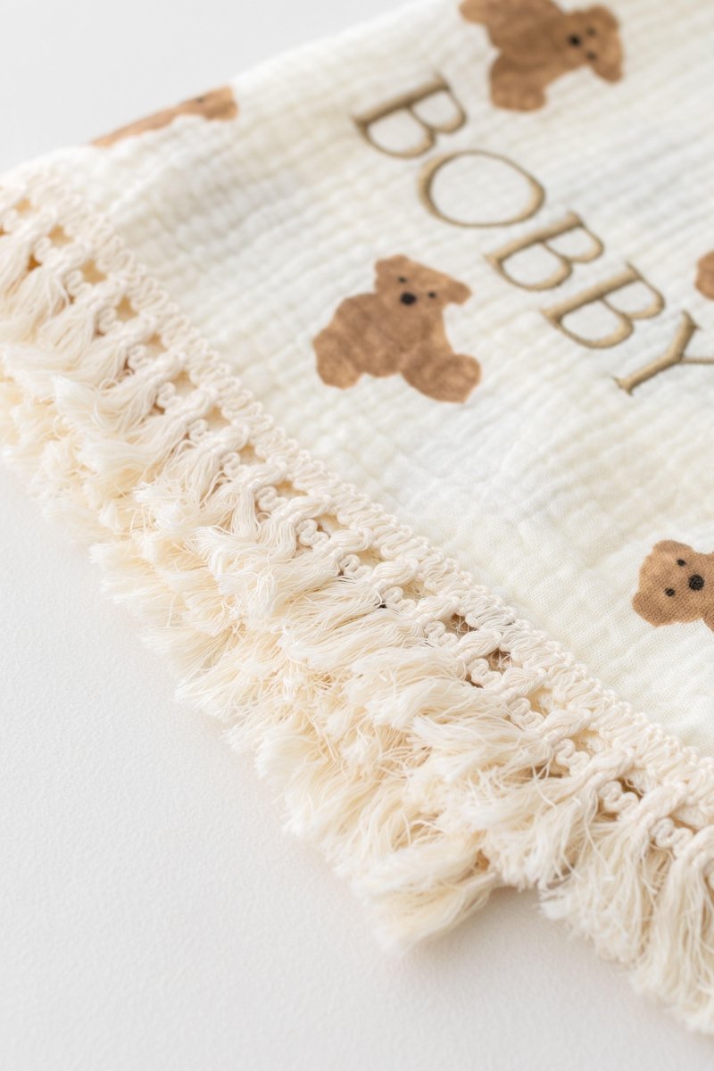 The Bear Muslin Frill Blanket Swaddle - Cozy Crew Club