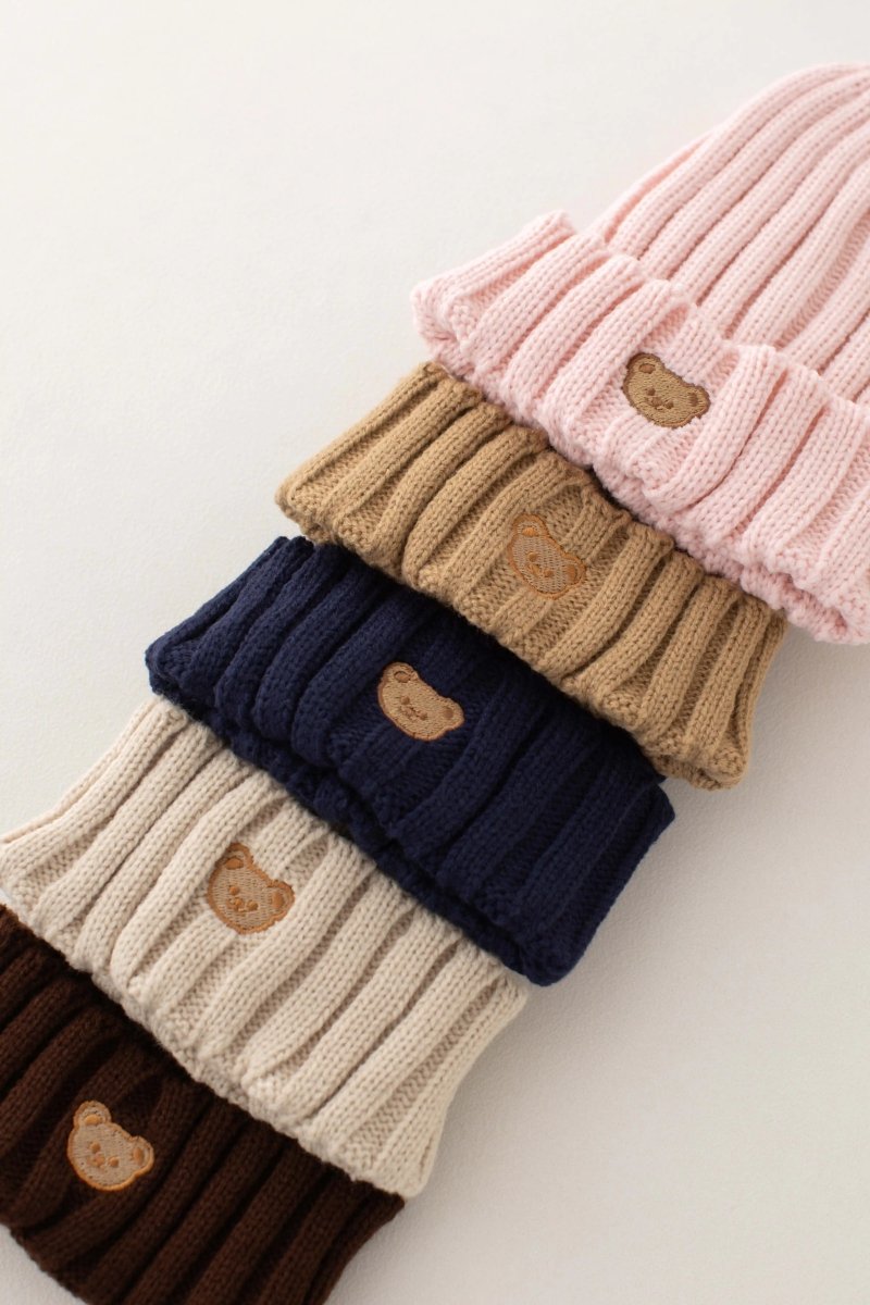 Knitted Bear Beanie Hats Multiple Colours - Cozy Crew Club