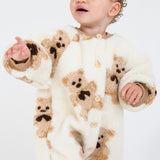 Bear Fleece Romper Cream or Brown - Cozy Crew Club