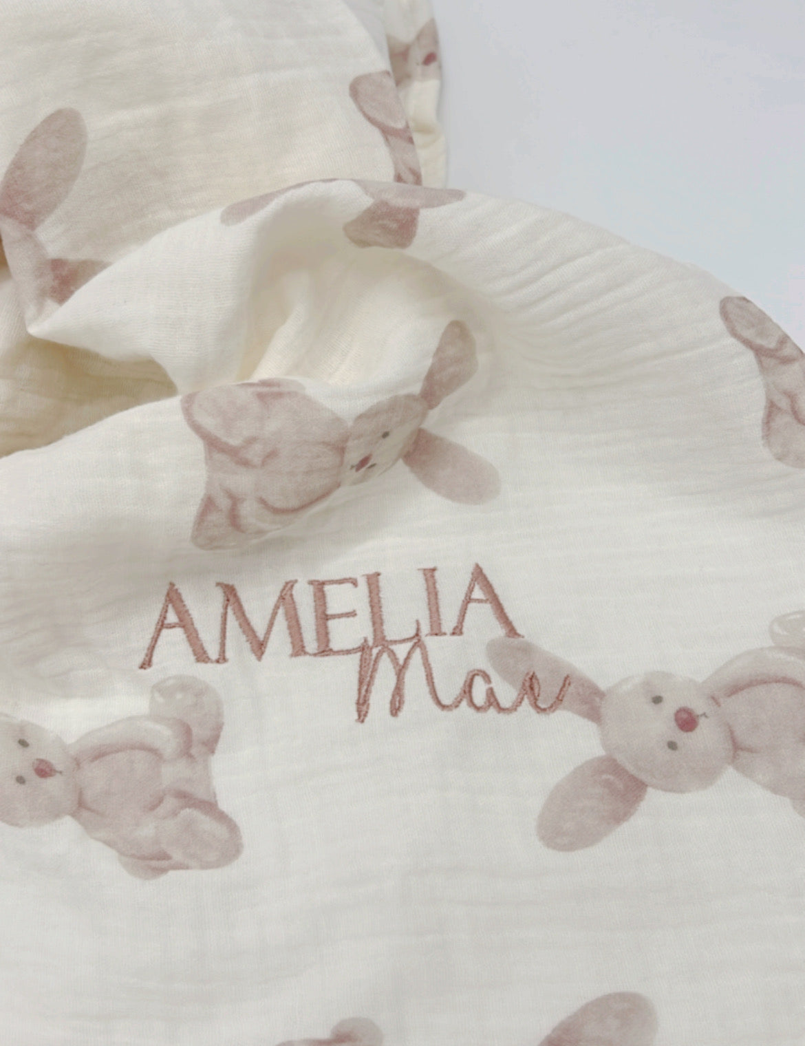 bunny muslin swaddle personalised blanket rose gold