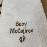 Sample Sale - White Cocole Blanket - 'Baby McCaffrey with footprints' in gold thread