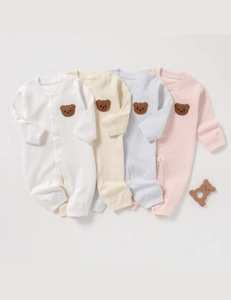 Bear Romper Ribbed 100% Cotton - Cozy Crew Club