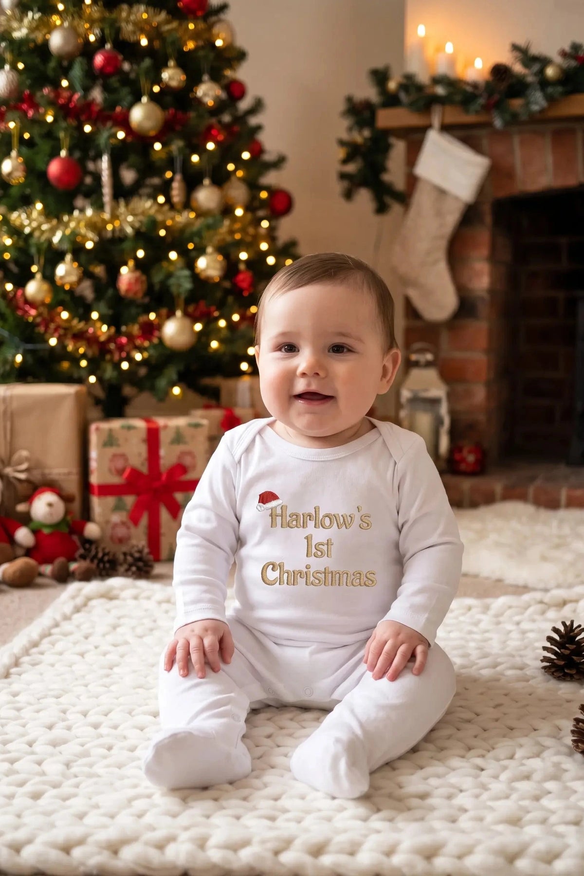 Exquisite Christmas Personalised 100% Premium Cotton Baby Romper
