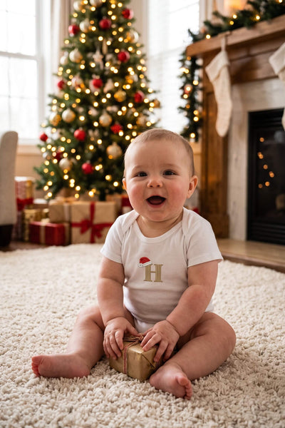 Santa Hat With Initial Bodysuit Vest