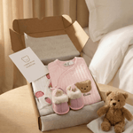 The Cozy Pink Boucle Baby Bear & Strawberry Personalised Gift Box - Cozy Crew Club
