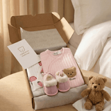 The Cozy Pink Boucle Baby Bear & Strawberry Personalised Gift Box - Cozy Crew Club