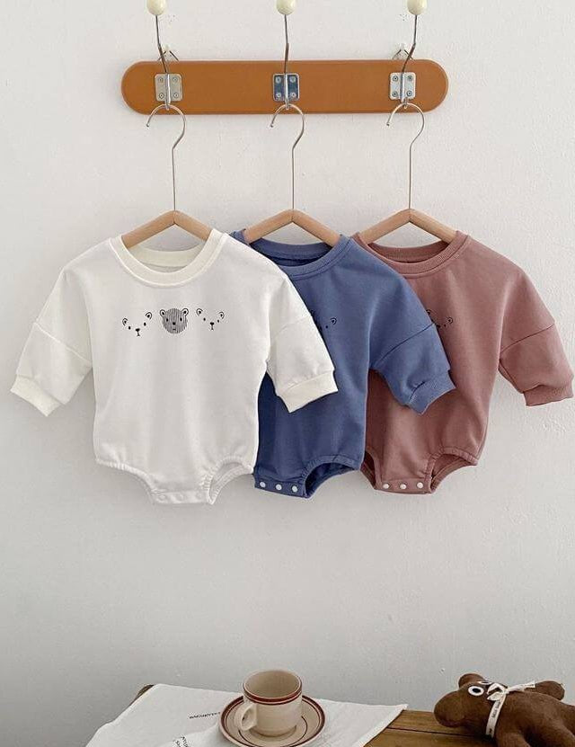 Joy Bear Bodysuit, White, Purple or Blue - Cozy Crew Club