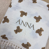 Sample Sale - Bear frill swaddle - 'Anna' in gold thread