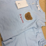Sample Sale - 12-18m - Blue tshirt and short set - 'Aryaana' in red thread