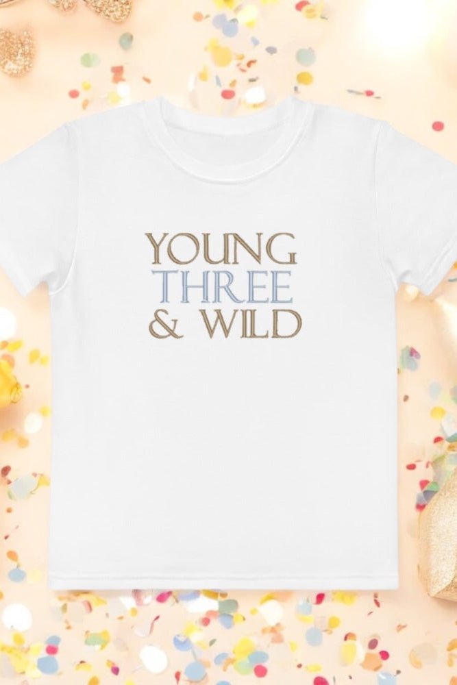 Young THREE & Wild 3rd Birthday T-Shirt Personalised - Cozy Crew Club