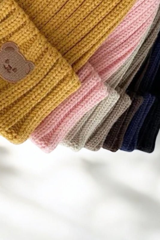 Knitted Bear Beanie Hats Multiple Colours - Cozy Crew Club
