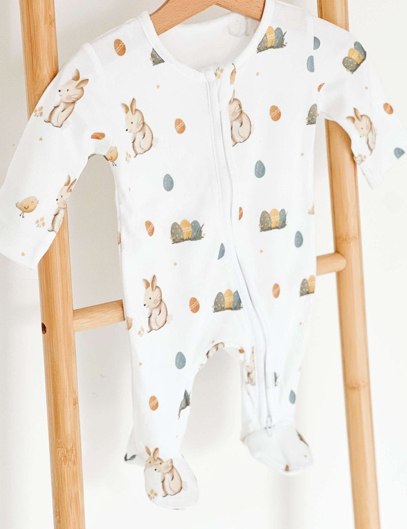 Cozy Easter Bunny Bamboo & Organic Cotton Zip Sleepsuit One Piece - Cozy Crew Club