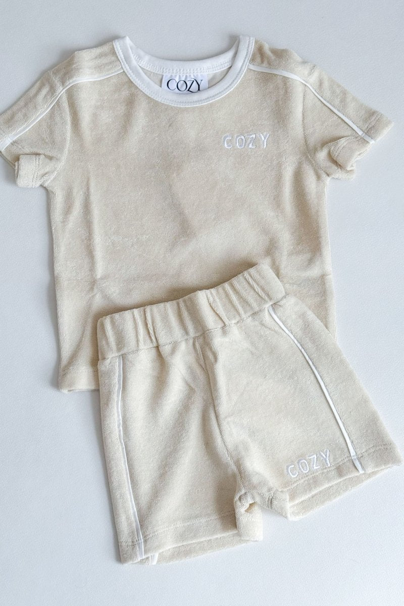 Mini COZY Terry Towelling Tee - Sand Cozy Crew Club Outfit Sets mora-uk.myshopify.com cozy-terry-towelling-tee-sand   5POUND, All Products, BFCM-EXTRA20, BFCM20, CHRISTMAS20, easter50, extradiscount, Holiday Inn, resort club collection, SSSALE2550, terry, TOPS, ultracozy, whatnot, wholesale, wholesale-int, WINTER80
