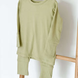 Green Ribbed Bamboo Two-Piece Set Long Sleeve Pyjamas