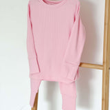 Pink Ribbed Bamboo Two-Piece Set Long Sleeve Pyjamas