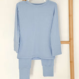 Blue Ribbed Bamboo Two-Piece Set Long Sleeve Pyjamas
