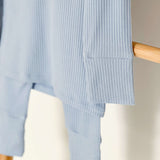 Blue Ribbed Bamboo Two-Piece Set Long Sleeve Pyjamas