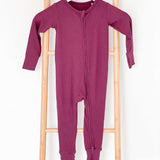 Berry Ribbed Bamboo Zip Sleepsuit Romper One Piece