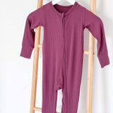 Berry Ribbed Bamboo Zip Sleepsuit Romper One Piece