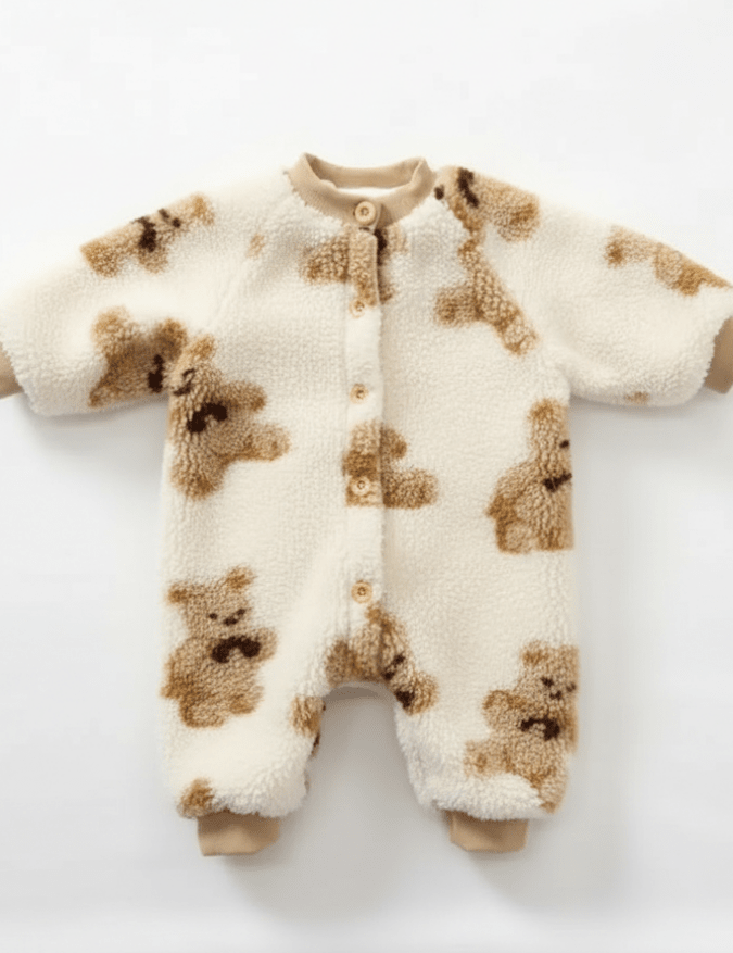 Bear Fleece Romper Cream or Brown