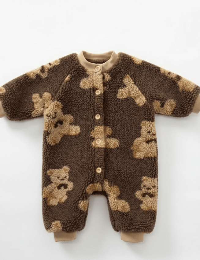 Bear Fleece Romper Cream or Brown