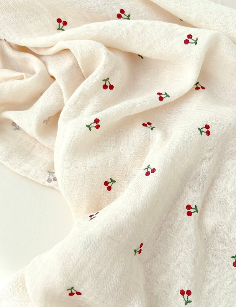 The Cherry Muslin Blanket Swaddle - Cozy Crew Club