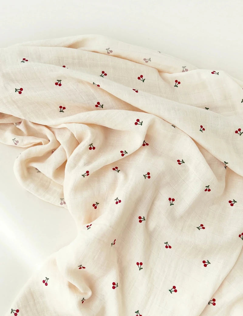 The Cherry Muslin Blanket Swaddle - Cozy Crew Club