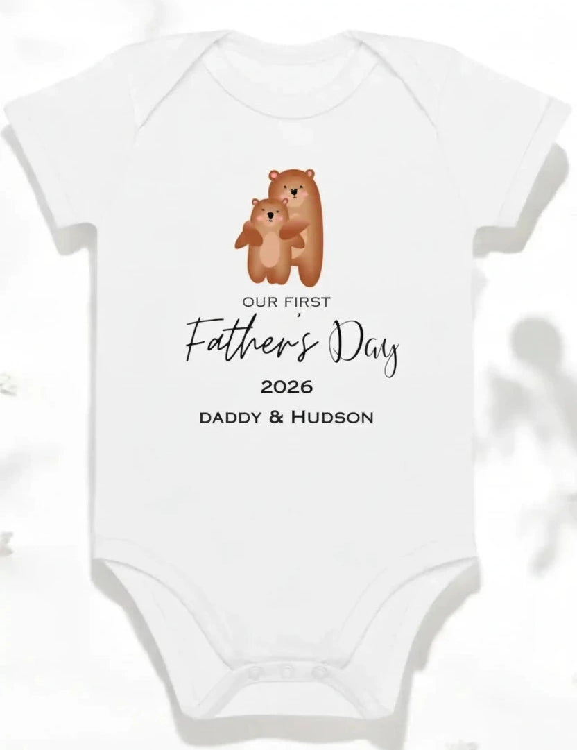 Our First Father's Day (Personalised Bear Bodysuit) - Cozy Crew Club
