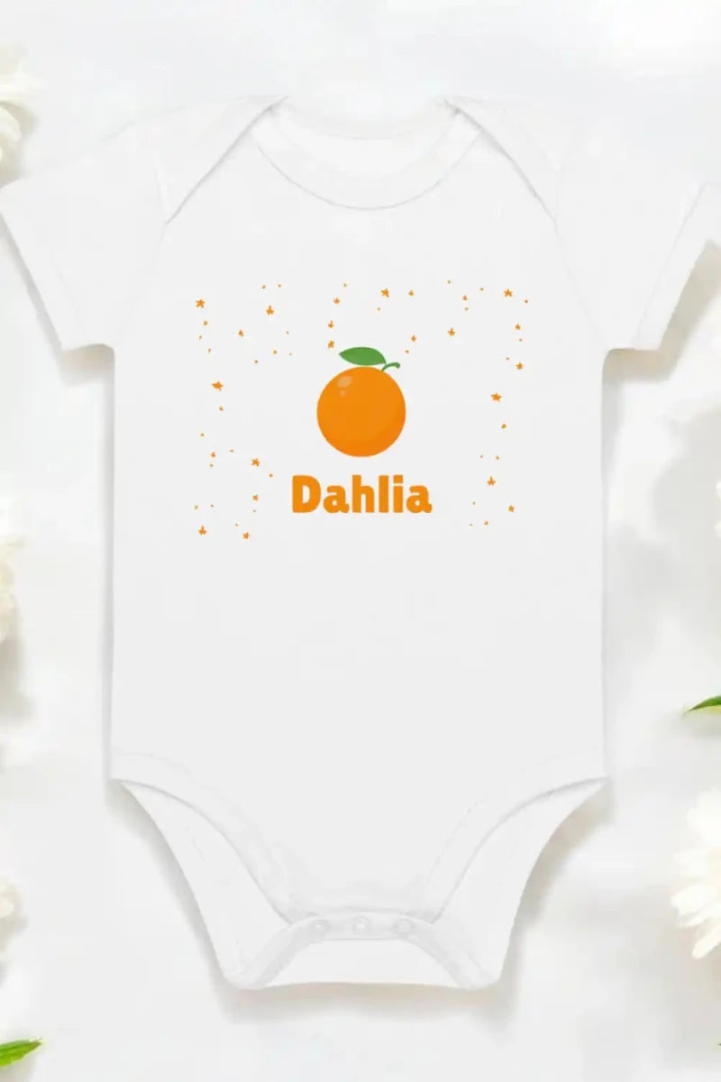 Orange Personalised Bodysuit in White - Cozy Crew Club