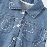 Summer Baby Embroidered Bear Denim Shorts Two-Piece Set