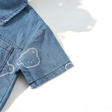 Summer Baby Embroidered Bear Denim Shorts Two-Piece Set