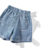 Summer Baby Embroidered Bear Denim Shorts Two-Piece Set