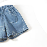 Summer Baby Embroidered Bear Denim Shorts Two-Piece Set