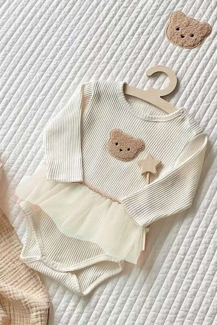 Cozy Bear Tutu Bodysuit in Creme - Cozy Crew Club
