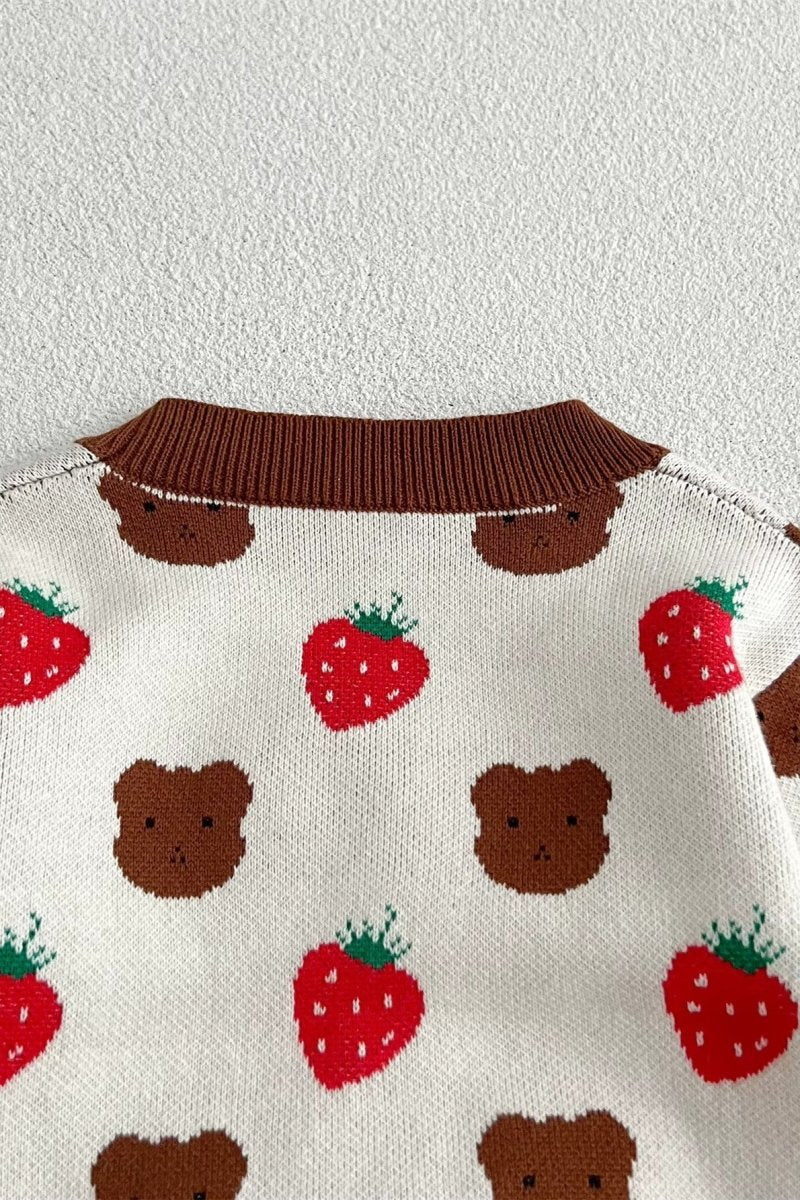 COZY Bear & Strawberry Cardigan - Cozy Crew Club