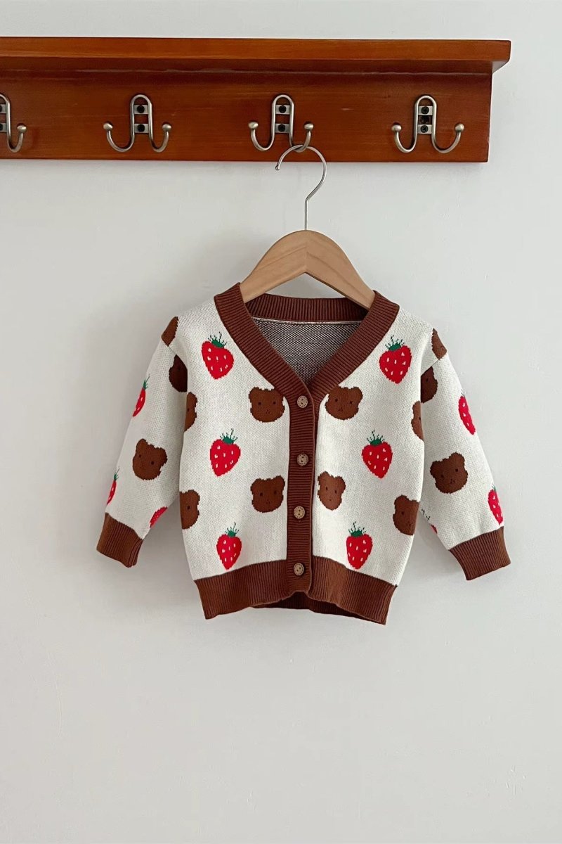 COZY Bear & Strawberry Cardigan - Cozy Crew Club