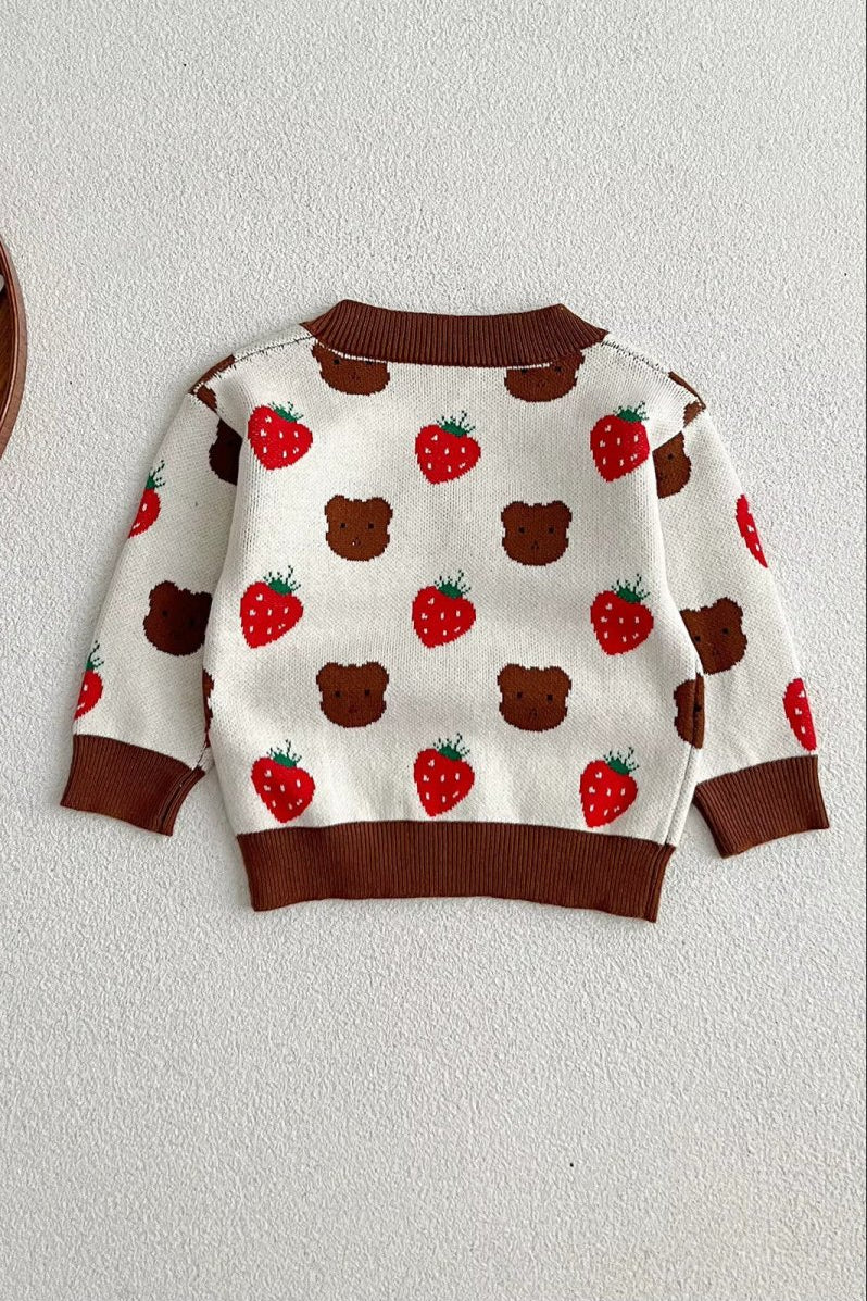 COZY Bear & Strawberry Cardigan - Cozy Crew Club