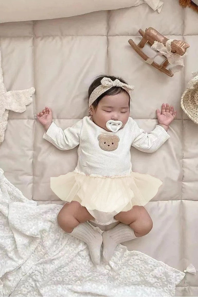 Cozy Bear Tutu Bodysuit in Creme - Cozy Crew Club