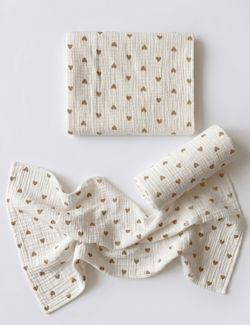 The Love Heart Muslin Blanket Swaddle - Cozy Crew Club