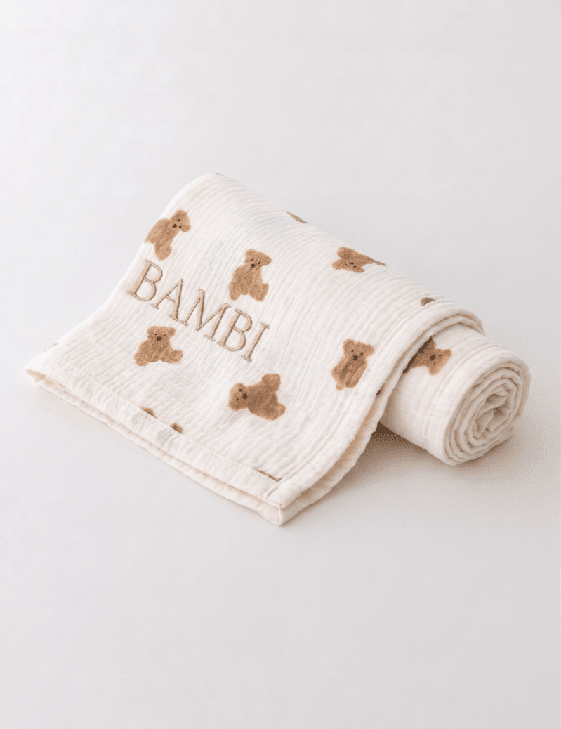 The Bear Muslin Blanket Swaddle - Cozy Crew Club